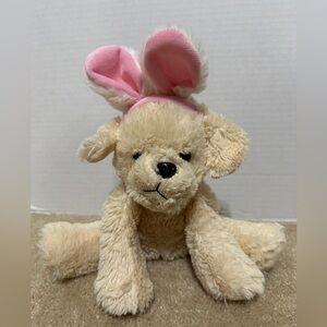 Hugfun Puppy Dog Wearing Pink Bunny Ears Plush Stuffed Animal Toy Cream 8”